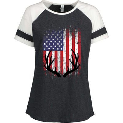 Deer Hunting American Flag Whitetail Buck Antlers Meaningful Gift Enza Ladies Jersey Colorblock Tee