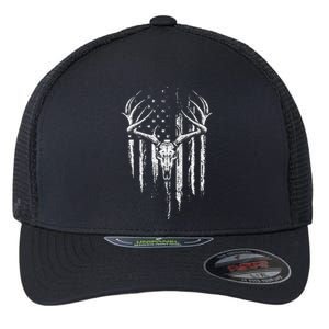 Deer Hunting American Flag Bowhunting Whitetail Bow Hunter Flexfit Unipanel Trucker Cap