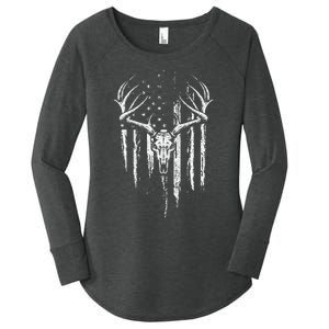 Deer Hunting American Flag Bowhunting Whitetail Bow Hunter Women's Perfect Tri Tunic Long Sleeve Shirt