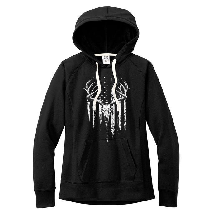 Deer Hunting American Flag Bowhunting Whitetail Bow Hunter Women's Fleece Hoodie