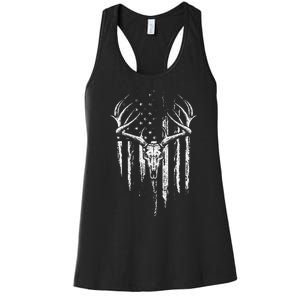 Deer Hunting American Flag Bowhunting Whitetail Bow Hunter Women's Racerback Tank