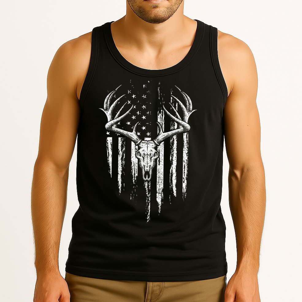 Deer Hunting American Flag Bowhunting Whitetail Bow Hunter Tank Top
