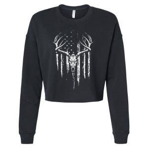 Deer Hunting American Flag Bowhunting Whitetail Bow Hunter Cropped Pullover Crew