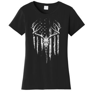 Deer Hunting American Flag Bowhunting Whitetail Bow Hunter Women's T-Shirt