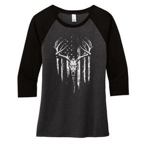 Deer Hunting American Flag Bowhunting Whitetail Bow Hunter Women's Tri-Blend 3/4-Sleeve Raglan Shirt