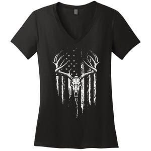 Deer Hunting American Flag Bowhunting Whitetail Bow Hunter Women's V-Neck T-Shirt