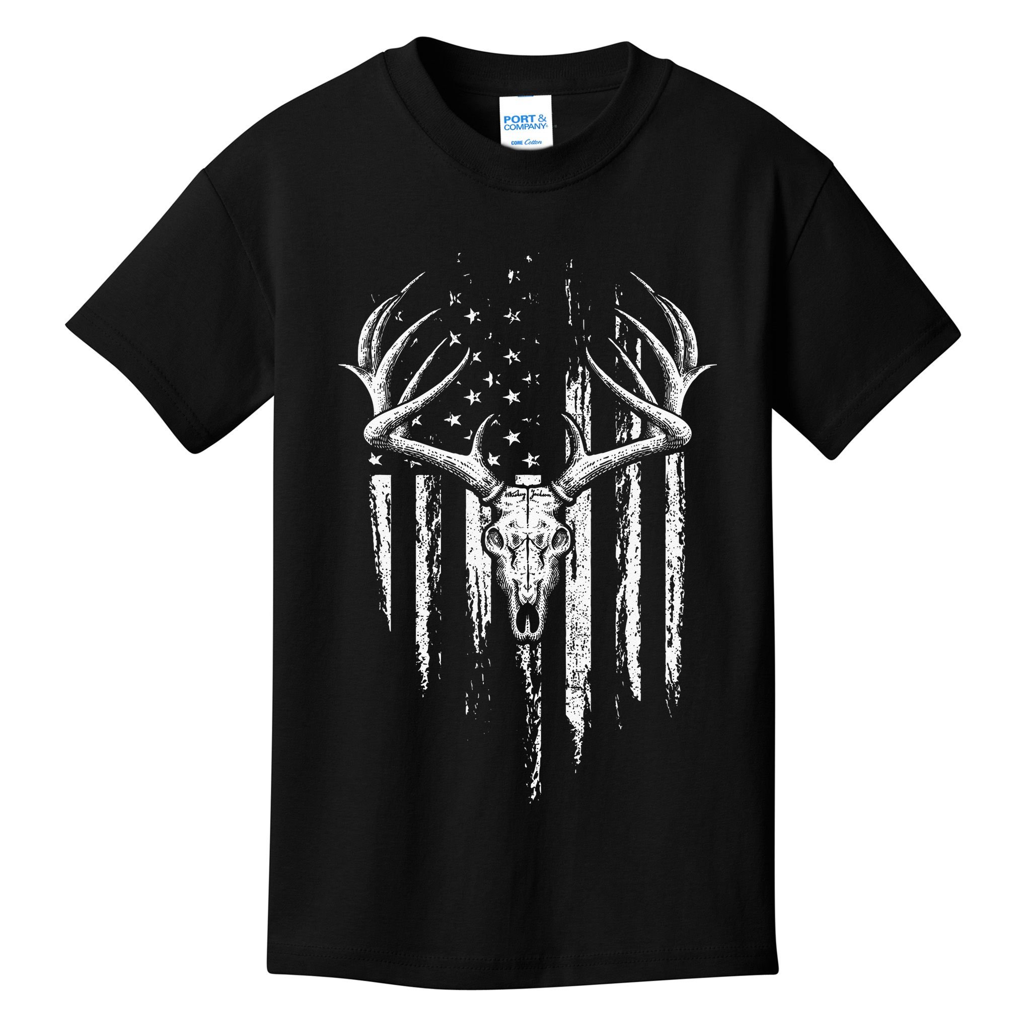 Deer Hunting American Flag Bowhunting Whitetail Bow Hunter Kids T-Shirt