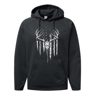 Deer Hunting American Flag Bowhunting Whitetail Bow Hunter Performance Fleece Hoodie