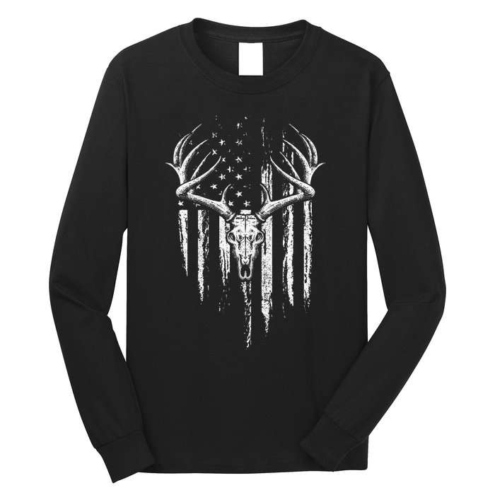 Deer Hunting American Flag Bowhunting Whitetail Bow Hunter Long Sleeve Shirt