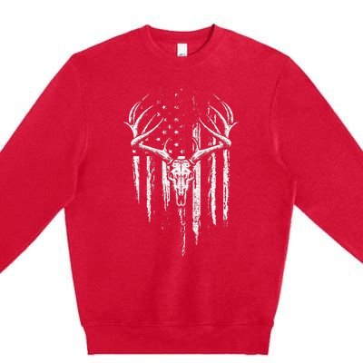 Deer Hunting American Flag Bowhunting Whitetail Bow Hunter Premium Crewneck Sweatshirt