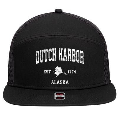 Dutch Harbor Alaska Ak Vintage Sports 7 Panel Mesh Trucker Snapback Hat