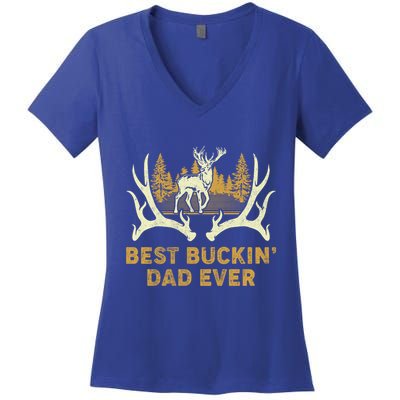 Deer Hunting Best Buckin Dad Ever Hunting Fathers Day Gift Women's V-Neck T-Shirt