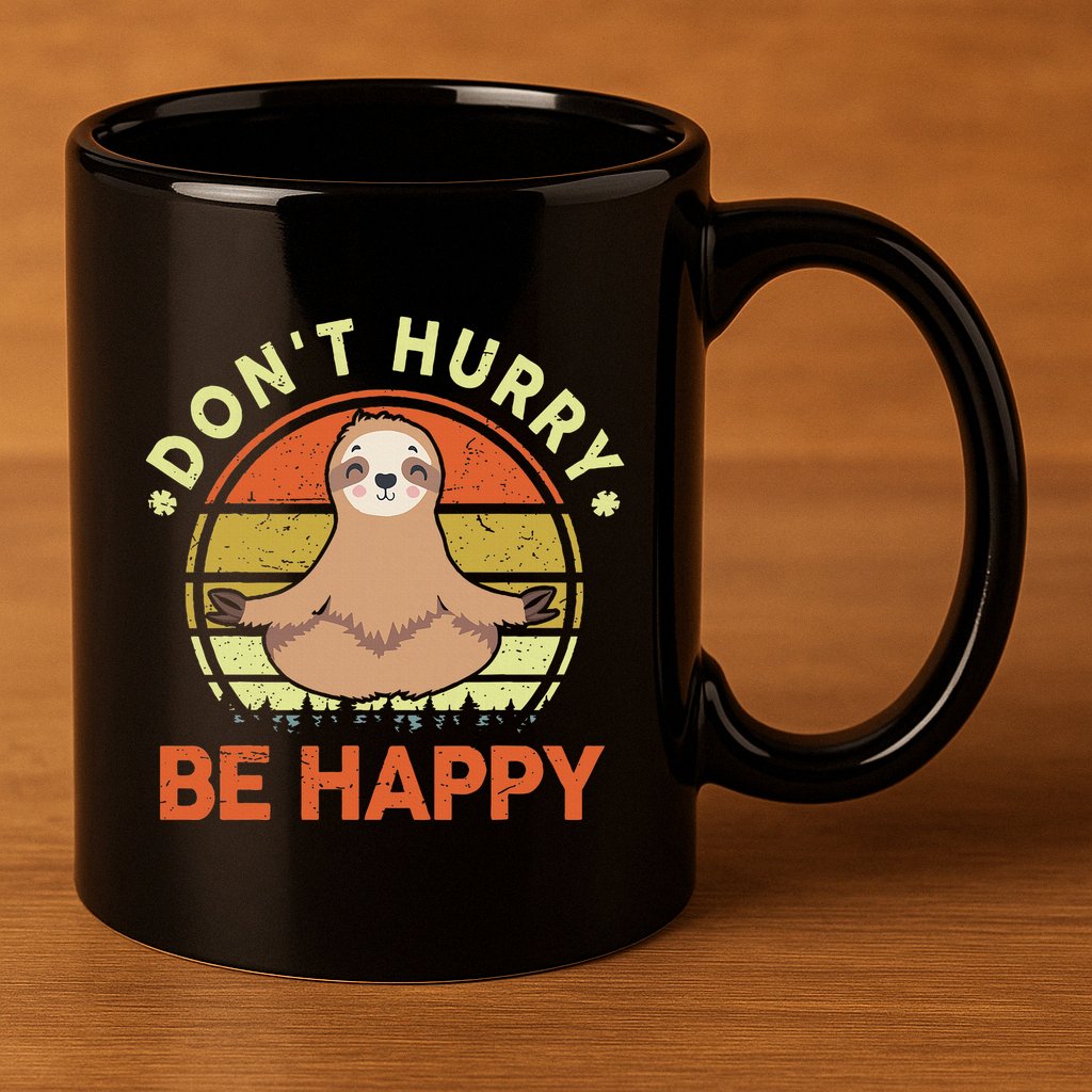 Dont Hurry Be Happy Funny Sloth Yoga 11oz C Handle Ceramic Mug