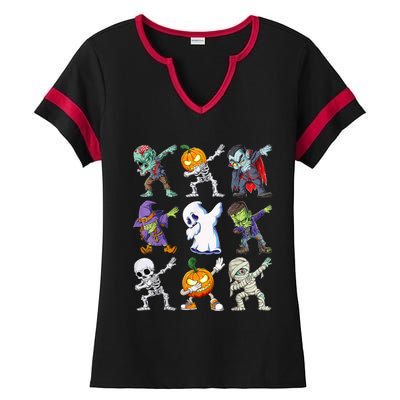 Dabbing Halloween Boys Skeleton Zombie Scary Pumpkin Mummy Ladies Halftime Notch Neck Tee