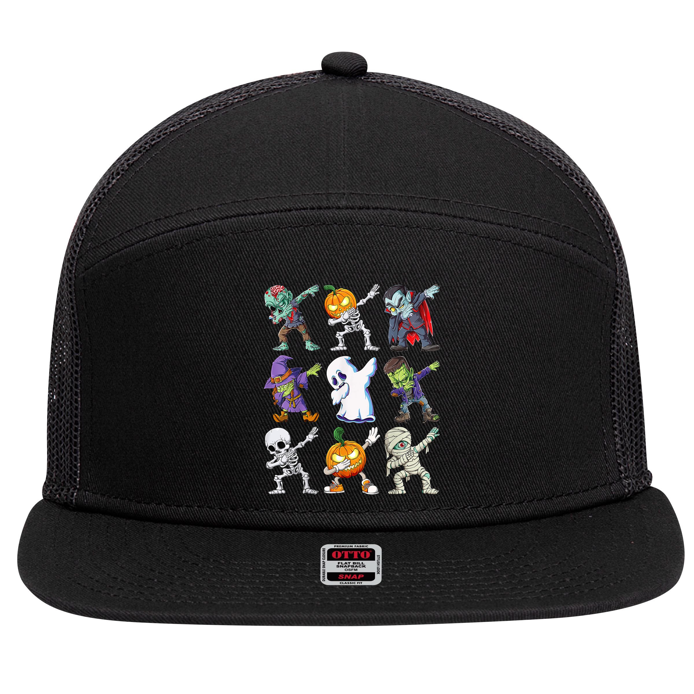 Dabbing Halloween Boys Skeleton Zombie Scary Pumpkin Mummy 7 Panel Mesh Trucker Snapback Hat
