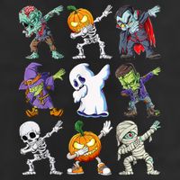 Dabbing Halloween Boys Skeleton Zombie Scary Pumpkin Mummy 7 Panel Mesh Trucker Snapback Hat