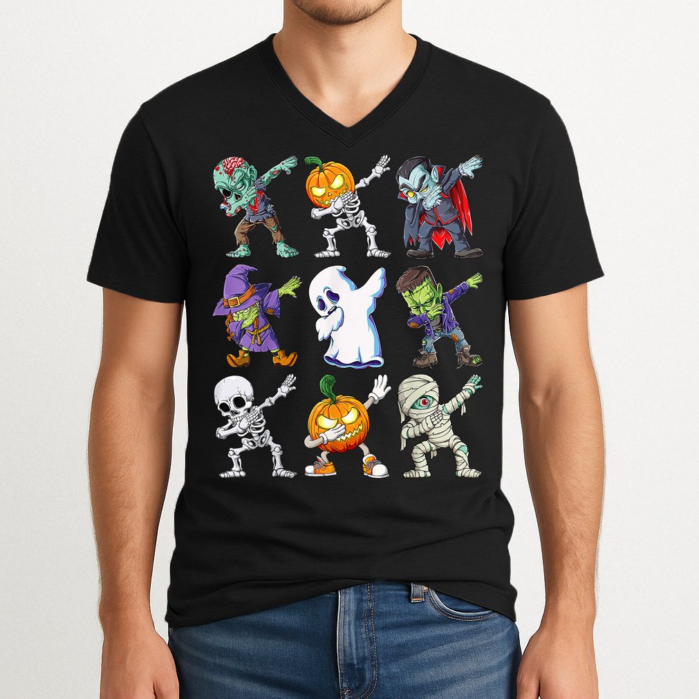 Dabbing Halloween Boys Skeleton Zombie Scary Pumpkin Mummy V-Neck T-Shirt