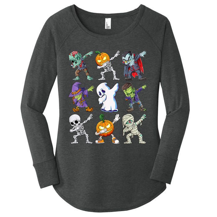 Dabbing Halloween Boys Skeleton Zombie Scary Pumpkin Mummy Women's Perfect Tri Tunic Long Sleeve Shirt