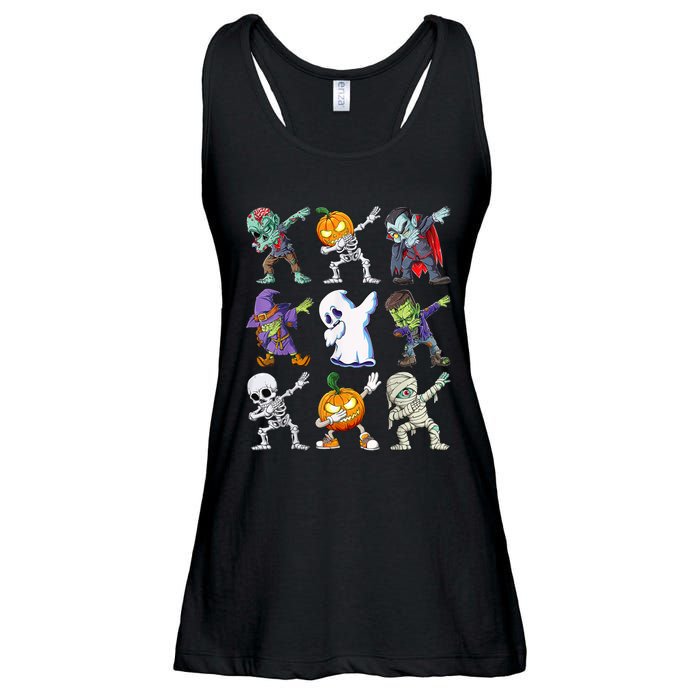 Dabbing Halloween Boys Skeleton Zombie Scary Pumpkin Mummy Ladies Essential Flowy Tank