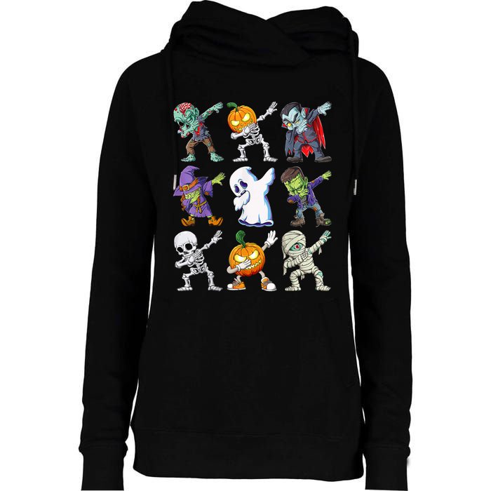 Dabbing Halloween Boys Skeleton Zombie Scary Pumpkin Mummy Womens Funnel Neck Pullover Hood