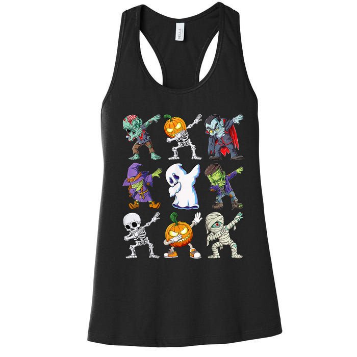 Dabbing Halloween Boys Skeleton Zombie Scary Pumpkin Mummy Women's Racerback Tank