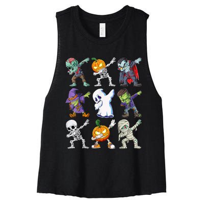 Dabbing Halloween Boys Skeleton Zombie Scary Pumpkin Mummy Women's Racerback Cropped Tank