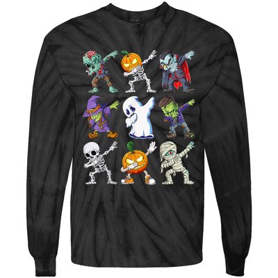 Dabbing Halloween Boys Skeleton Zombie Scary Pumpkin Mummy Tie-Dye Long Sleeve Shirt