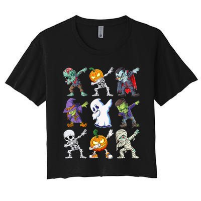 Dabbing Halloween Boys Skeleton Zombie Scary Pumpkin Mummy Women's Crop Top Tee