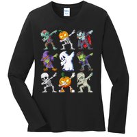 Dabbing Halloween Boys Skeleton Zombie Scary Pumpkin Mummy Ladies Long Sleeve Shirt