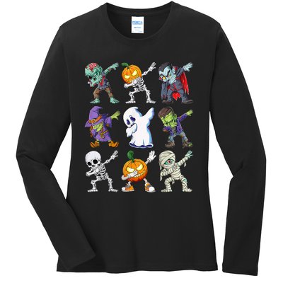 Dabbing Halloween Boys Skeleton Zombie Scary Pumpkin Mummy Ladies Long Sleeve Shirt