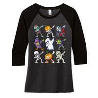 Dabbing Halloween Boys Skeleton Zombie Scary Pumpkin Mummy Women's Tri-Blend 3/4-Sleeve Raglan Shirt