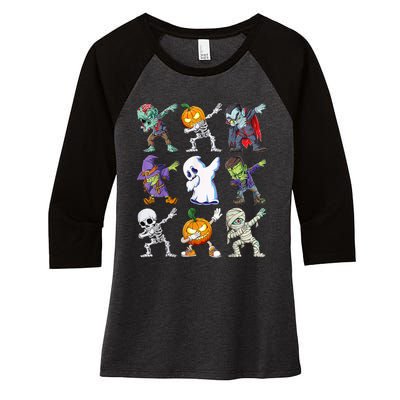 Dabbing Halloween Boys Skeleton Zombie Scary Pumpkin Mummy Women's Tri-Blend 3/4-Sleeve Raglan Shirt