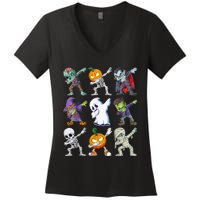 Dabbing Halloween Boys Skeleton Zombie Scary Pumpkin Mummy Women's V-Neck T-Shirt