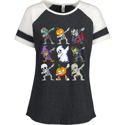 Dabbing Halloween Boys Skeleton Zombie Scary Pumpkin Mummy Enza Ladies Jersey Colorblock Tee