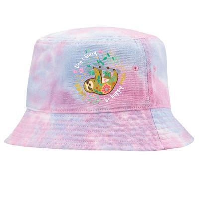 Don't Hurry Be Happy, Cute Lazy Funny Sloth Tie-Dyed Bucket Hat