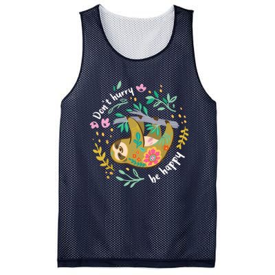 Don't Hurry Be Happy, Cute Lazy Funny Sloth Mesh Reversible Basketball Jersey Tank