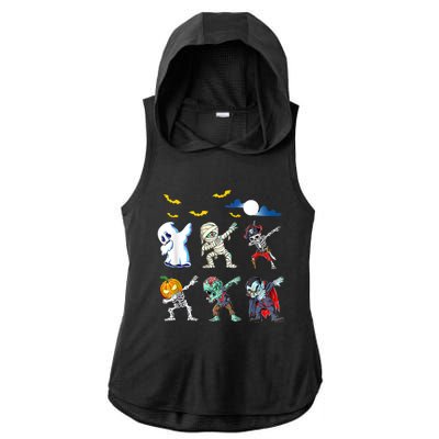 Dabbing Halloween Boys Skeleton Zombie Scary Pumpkin Mummy Ladies PosiCharge Tri-Blend Wicking Draft Hoodie Tank