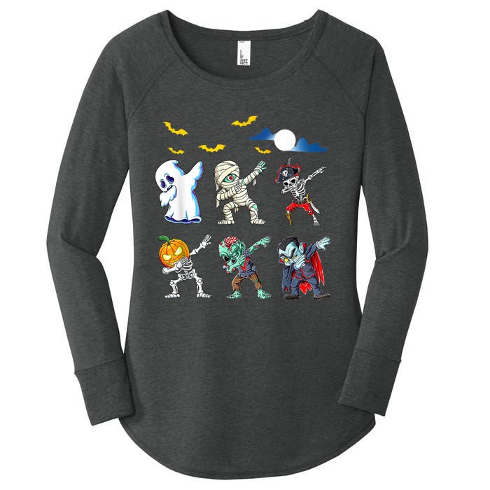 Dabbing Halloween Boys Skeleton Zombie Scary Pumpkin Mummy Women's Perfect Tri Tunic Long Sleeve Shirt