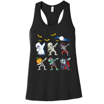 Dabbing Halloween Boys Skeleton Zombie Scary Pumpkin Mummy Women's Racerback Tank