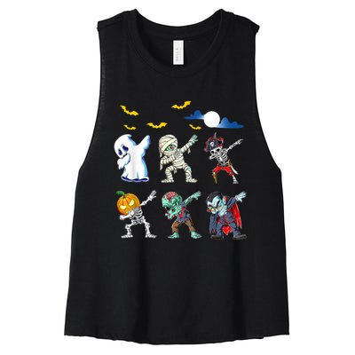 Dabbing Halloween Boys Skeleton Zombie Scary Pumpkin Mummy Women's Racerback Cropped Tank