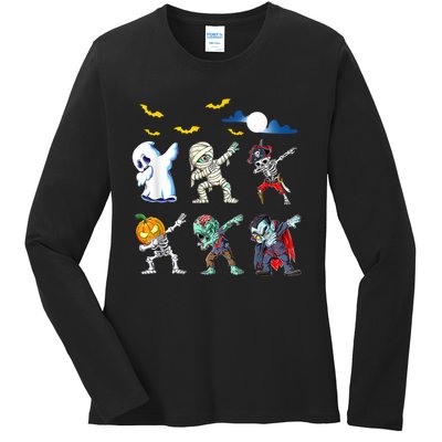 Dabbing Halloween Boys Skeleton Zombie Scary Pumpkin Mummy Ladies Long Sleeve Shirt