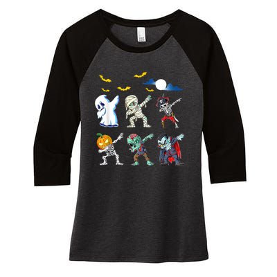 Dabbing Halloween Boys Skeleton Zombie Scary Pumpkin Mummy Women's Tri-Blend 3/4-Sleeve Raglan Shirt