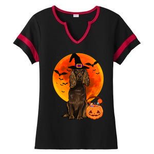 Dog Halloween Boykin Spaniel Jack O Lantern Pumpkin Ladies Halftime Notch Neck Tee