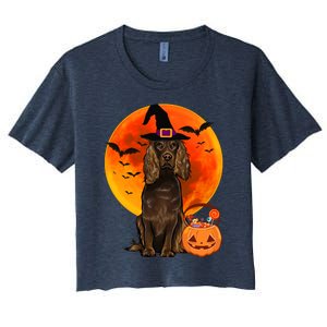 Dog Halloween Boykin Spaniel Jack O Lantern Pumpkin Women's Crop Top Tee