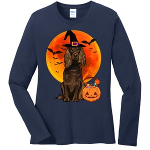 Dog Halloween Boykin Spaniel Jack O Lantern Pumpkin Ladies Long Sleeve Shirt