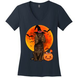 Dog Halloween Boykin Spaniel Jack O Lantern Pumpkin Women's V-Neck T-Shirt