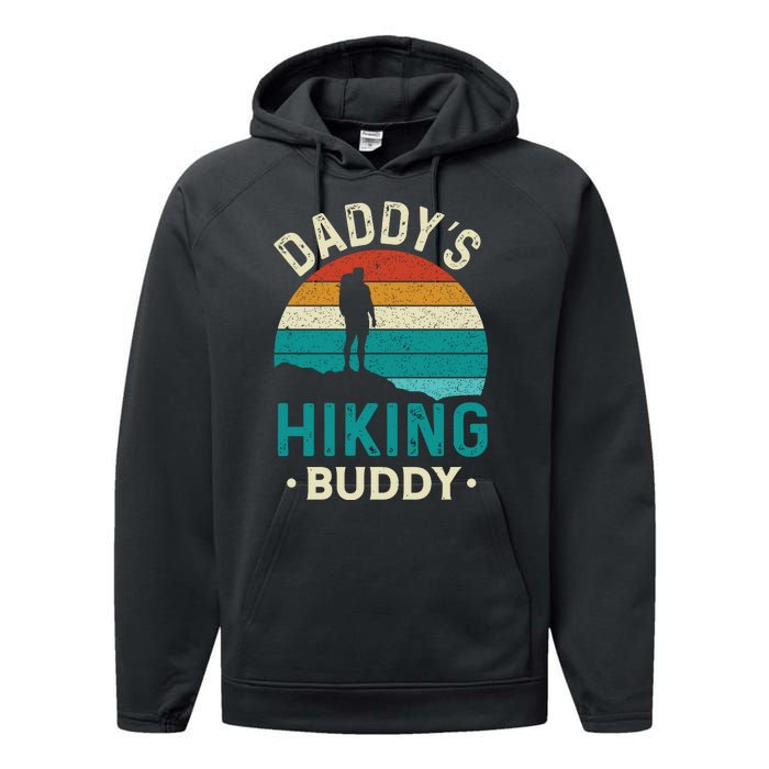 Daddys Hiking Buddy Vintage Mountains Campfire Fathers Gift Performance Fleece Hoodie