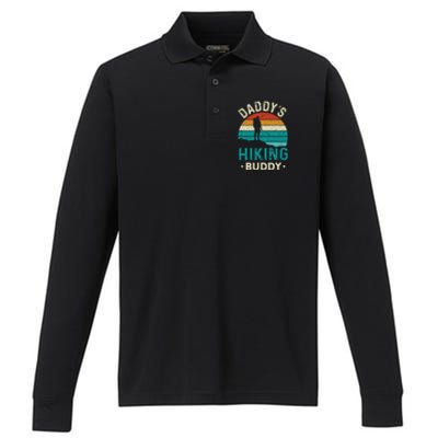 Daddys Hiking Buddy Vintage Mountains Campfire Fathers Gift Performance Long Sleeve Polo