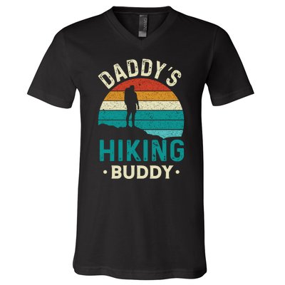 Daddys Hiking Buddy Vintage Mountains Campfire Fathers Gift V-Neck T-Shirt