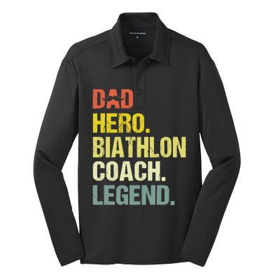 Dad Hero Biathlon Coach Funny Biathlon Coach Humor Premium Silk Touch Performance Long Sleeve Polo